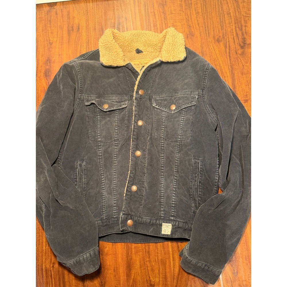 Abercrombie Fitch Jacket Mens M Sherpa Lined Corduroy Charcoal Gray Vintage Y2K